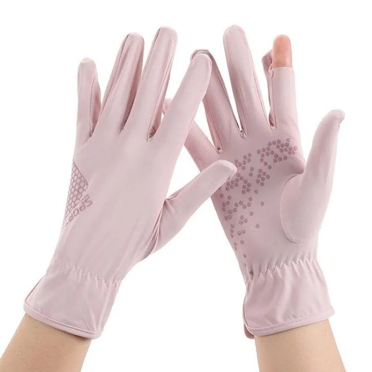 1pair Driving Sunscreen Anti-ultraviolet Thin Summer Ice Silk Dew Finger Non-slip Riding Gloves Free Size(Cosmetic)