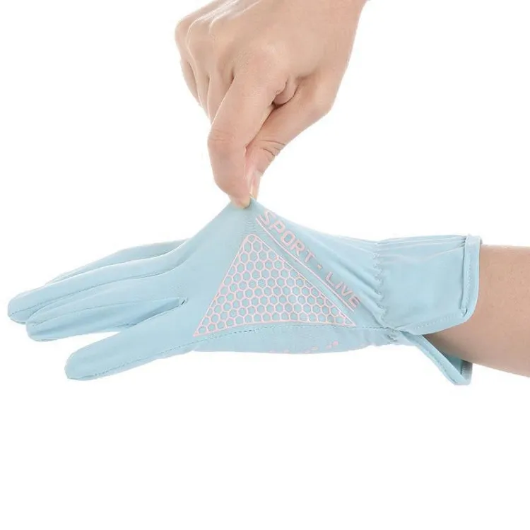 1pair Driving Sunscreen Anti-ultraviolet Thin Summer Ice Silk Dew Finger Non-slip Riding Gloves Free Size(Gray Blue)