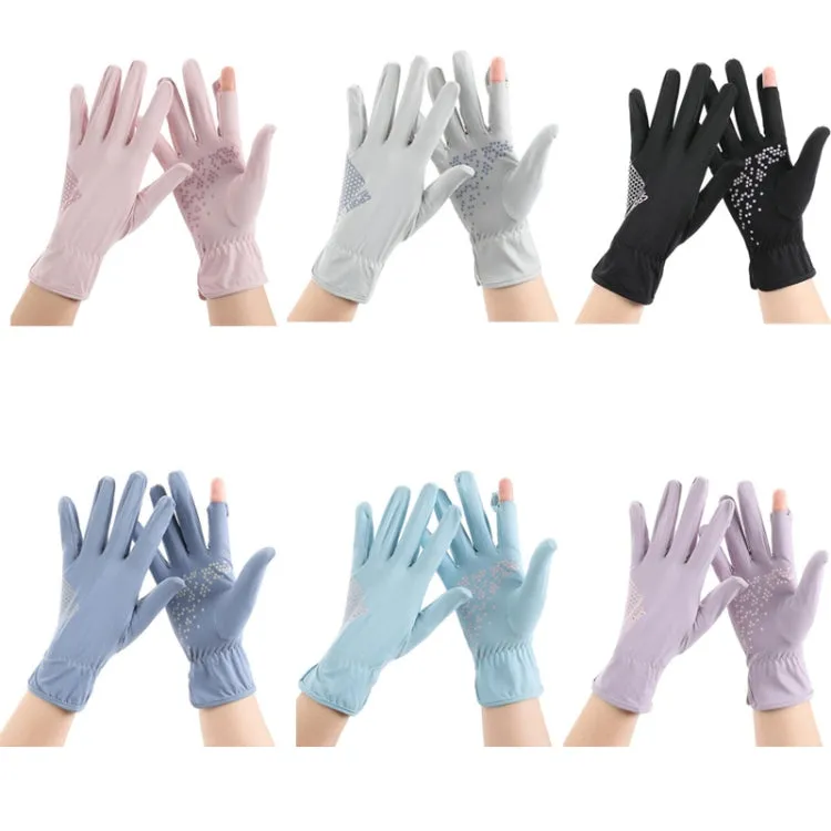 1pair Driving Sunscreen Anti-ultraviolet Thin Summer Ice Silk Dew Finger Non-slip Riding Gloves Free Size(Gray Blue)