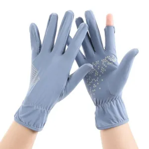 1pair Driving Sunscreen Anti-ultraviolet Thin Summer Ice Silk Dew Finger Non-slip Riding Gloves Free Size(Gray Blue)