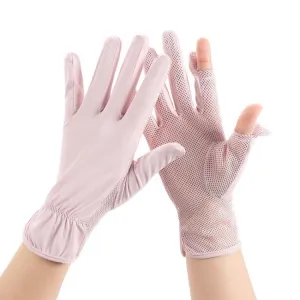 1pair Summer Sunscreen Breathable Thin Anti-ultraviolet Finger Fishing Ice Silk Gloves Free Size(Cosmetic)