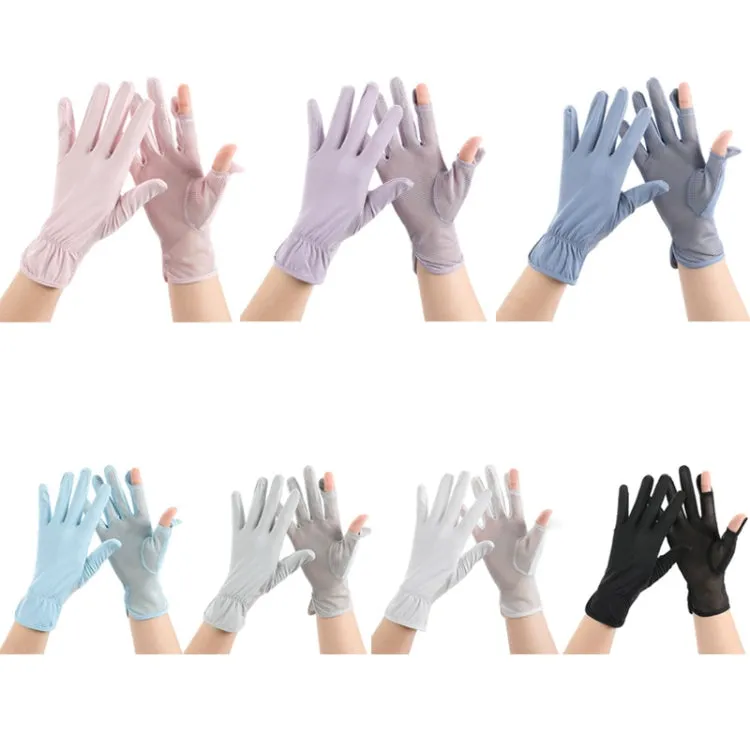 1pair Summer Sunscreen Breathable Thin Anti-ultraviolet Finger Fishing Ice Silk Gloves Free Size(Cosmetic)