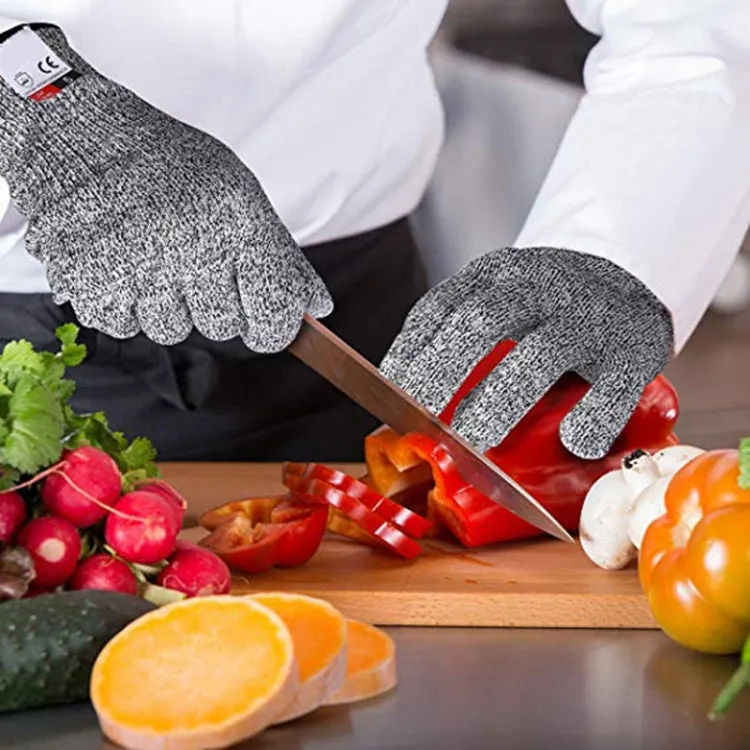 A Pair Cut-resistant Gardening Gloves HPPE Food-grade 5-Level Anti-cutting Anti-wear Safety Working Gloves, Size: S, Length: 20cm(Black)