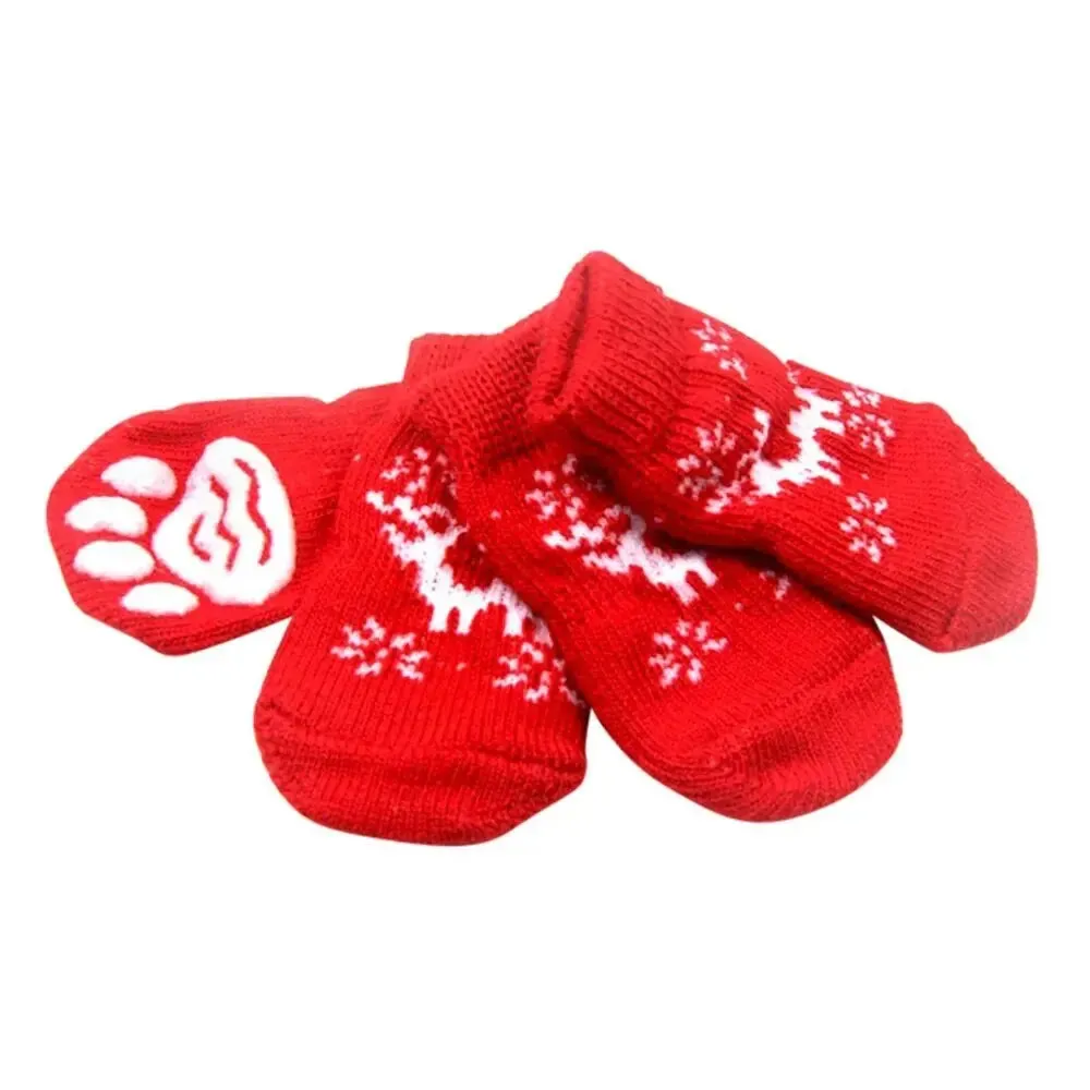 AnniePaw 4 Pcs Christmas Dog Socks - Warm Anti-Slip Paw Protectors