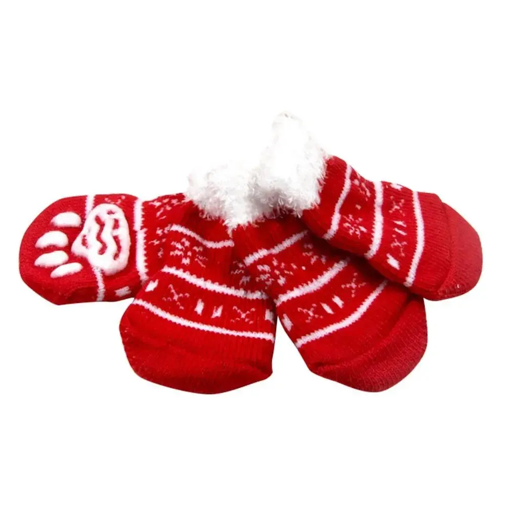 AnniePaw 4 Pcs Christmas Dog Socks - Warm Anti-Slip Paw Protectors