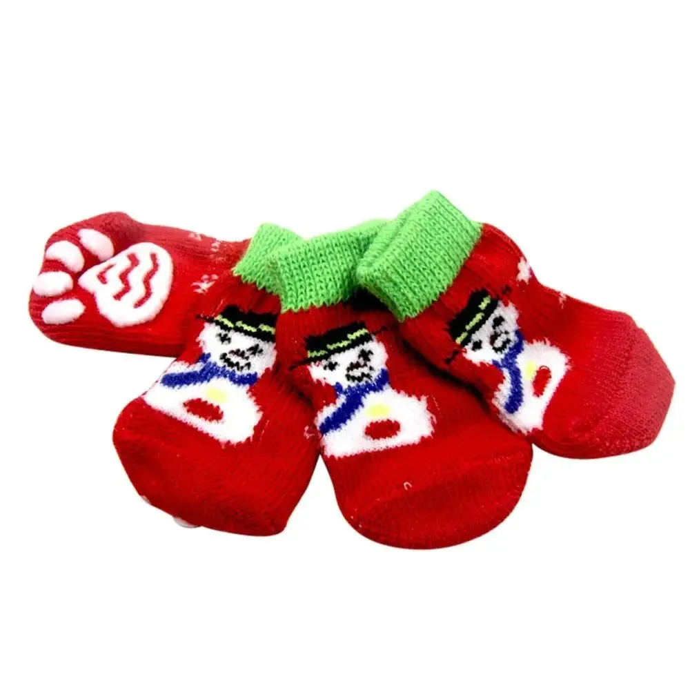 AnniePaw 4 Pcs Christmas Dog Socks - Warm Anti-Slip Paw Protectors