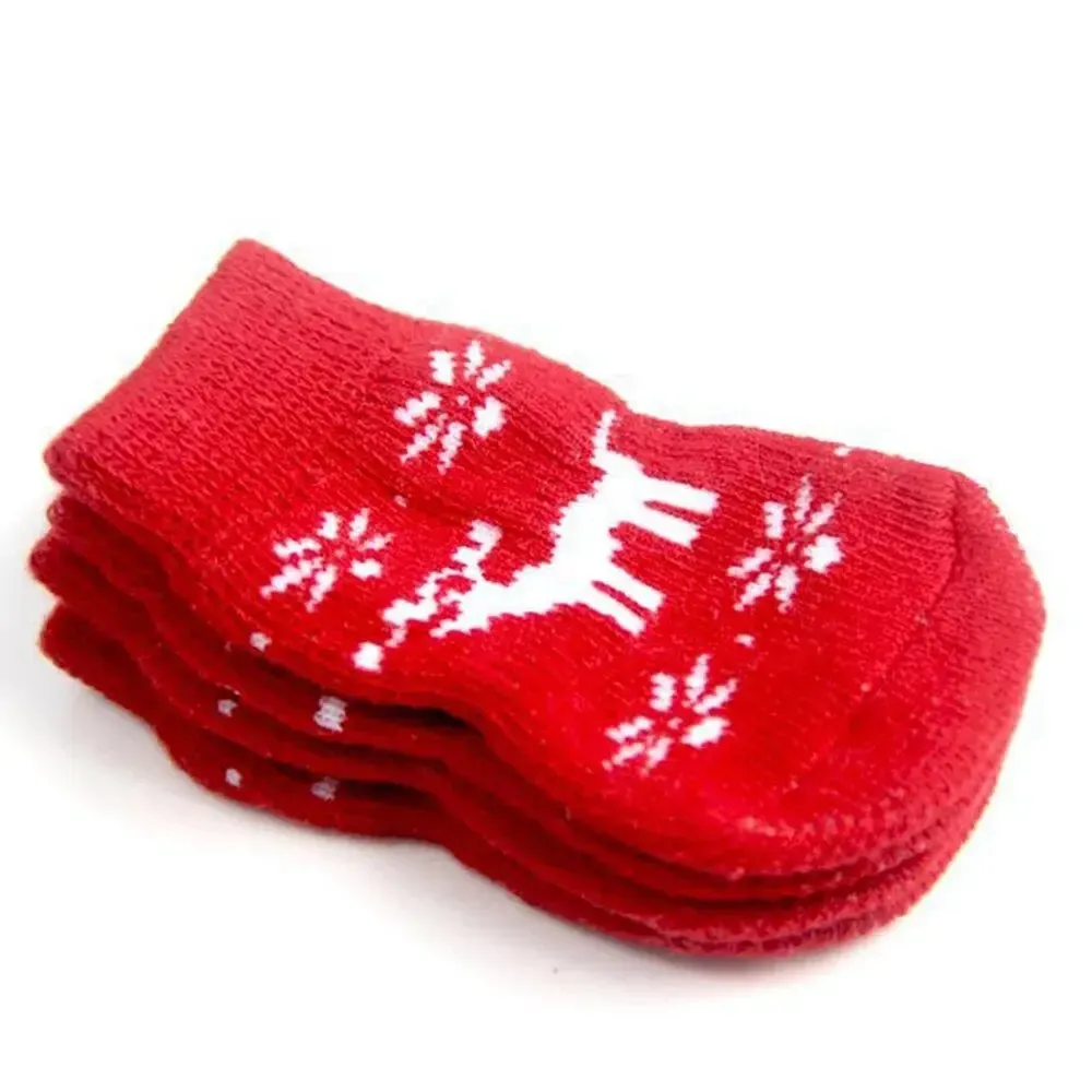 AnniePaw 4 Pcs Christmas Dog Socks - Warm Anti-Slip Paw Protectors