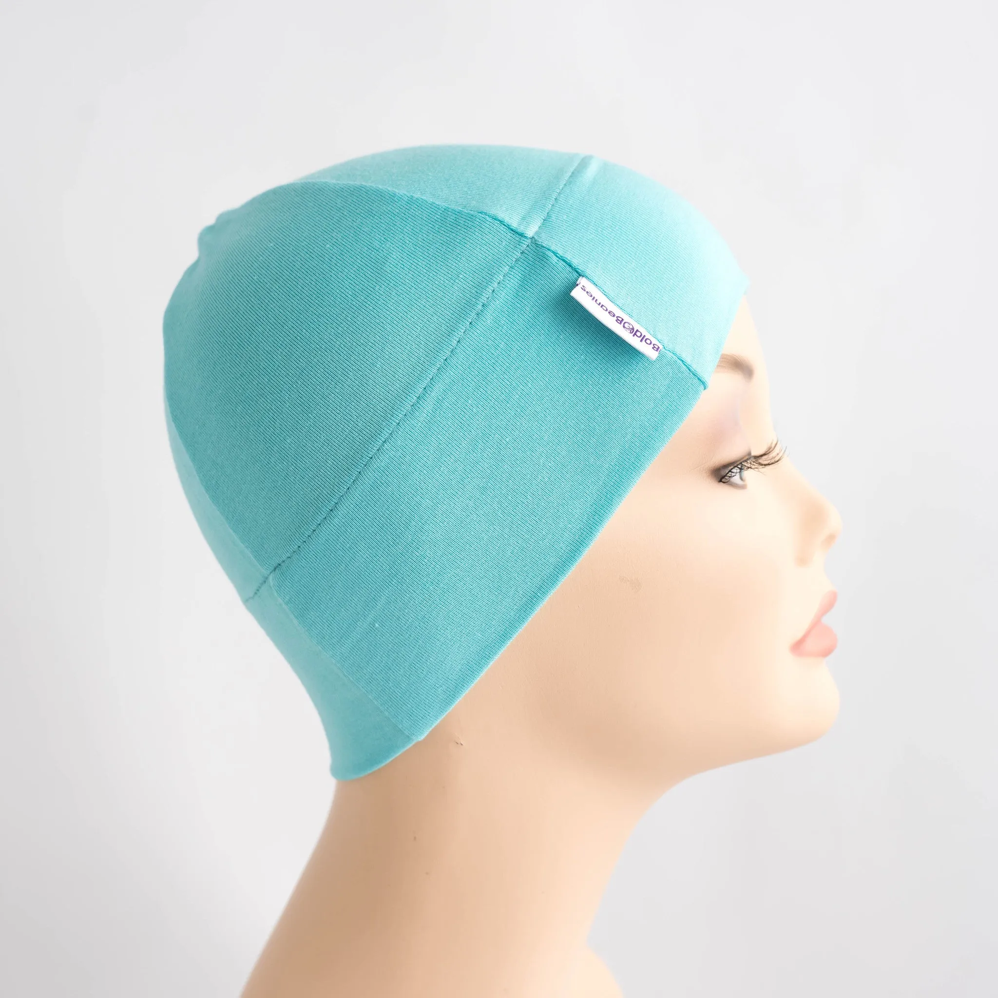 Aqua Plain Cotton Cancer Beanie Hat