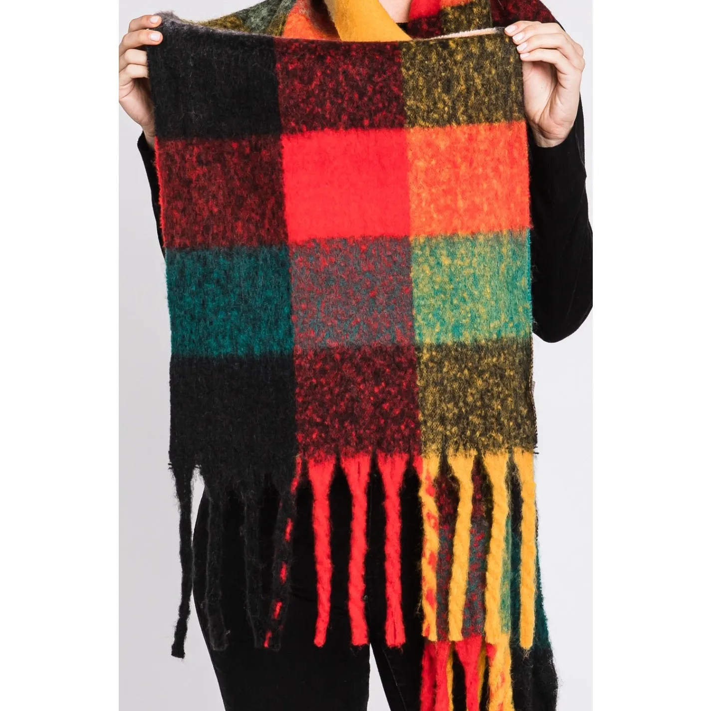 Autumn Plaid Fringed Scarf