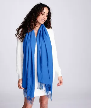 Azure Blue Pashmina Style Scarf with Fringe Detail