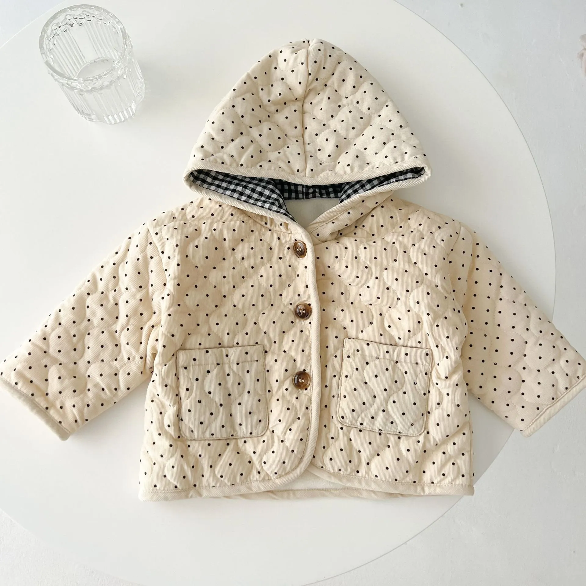 Baby Dot Pattern Corduroy Fabric Quilted Warm Coat With Hat by MyKids-USA™