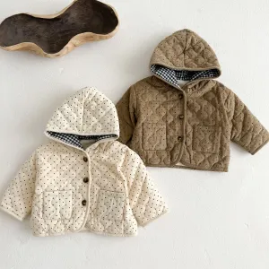 Baby Dot Pattern Corduroy Fabric Quilted Warm Coat With Hat by MyKids-USA™