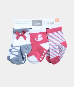 Baby Socks 3Pairs Set - Dark Pink Cat