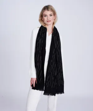 Black Cashmere Feel Scarf with Diamante Embellishment and Frayed Hem