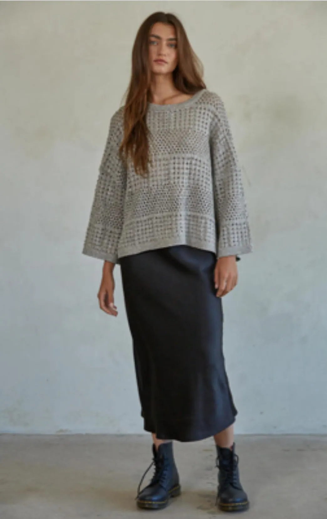 By Together Maye Silver Crochet Sweater