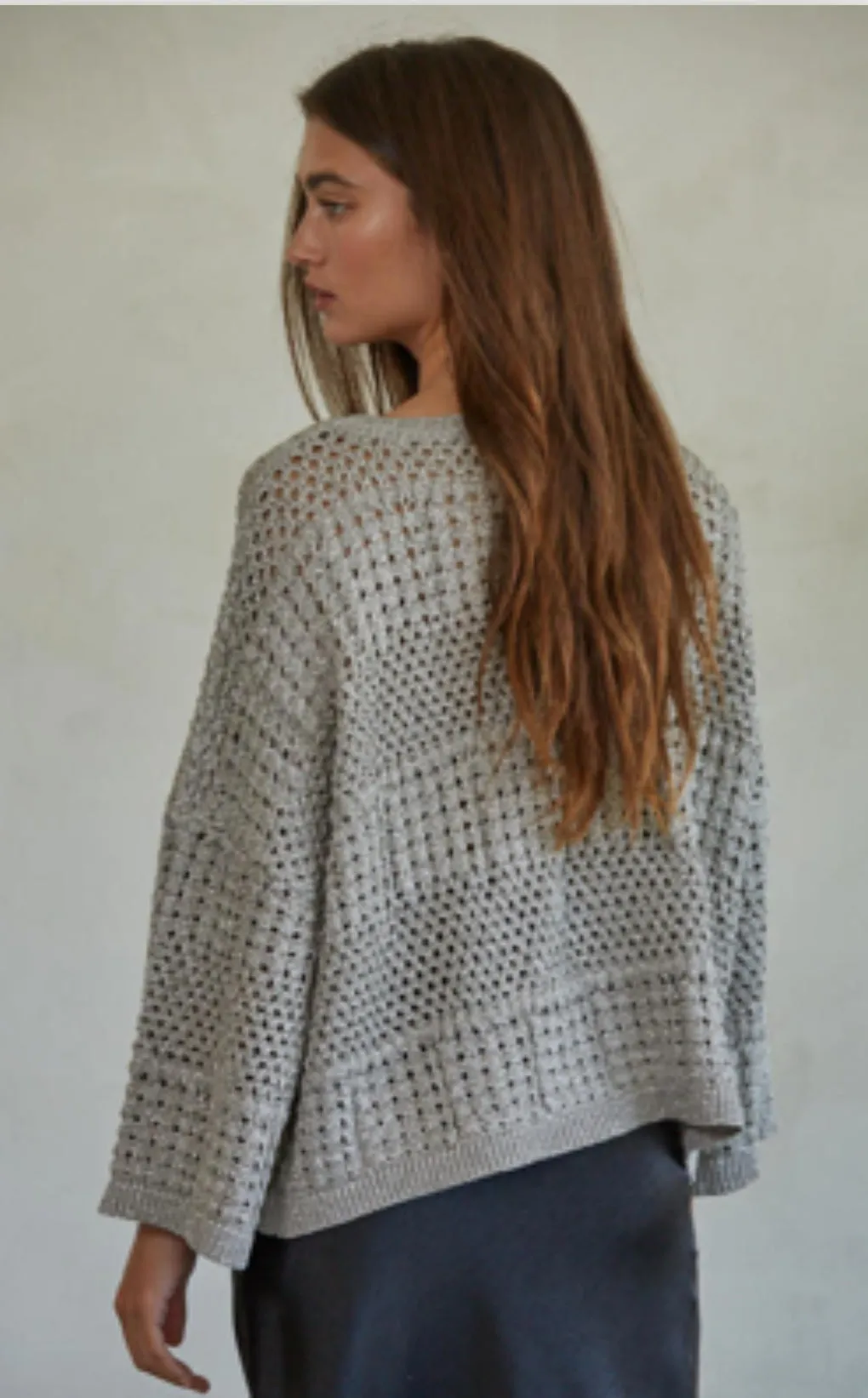 By Together Maye Silver Crochet Sweater