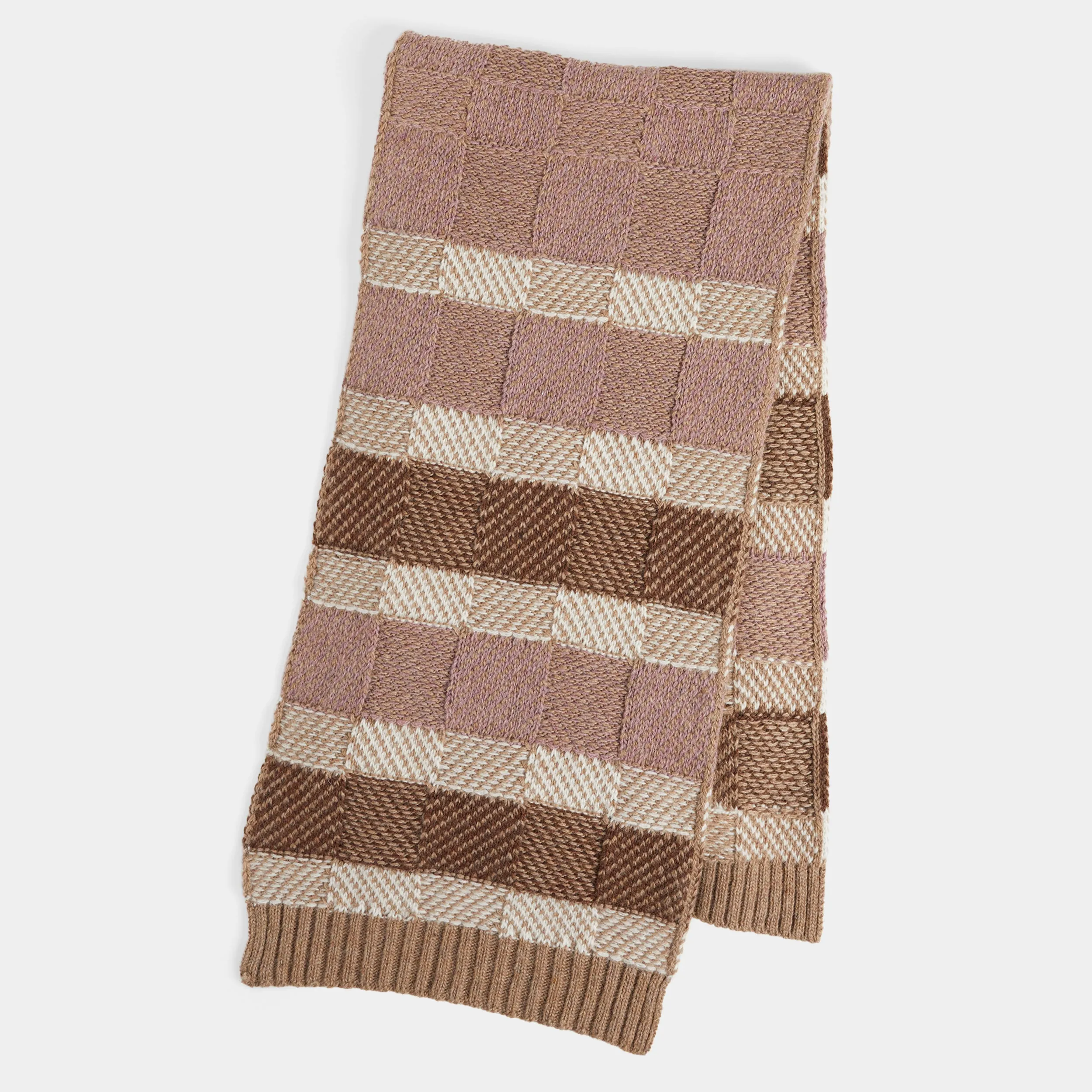 Checkerboard Winer Knit Scarf - Brown