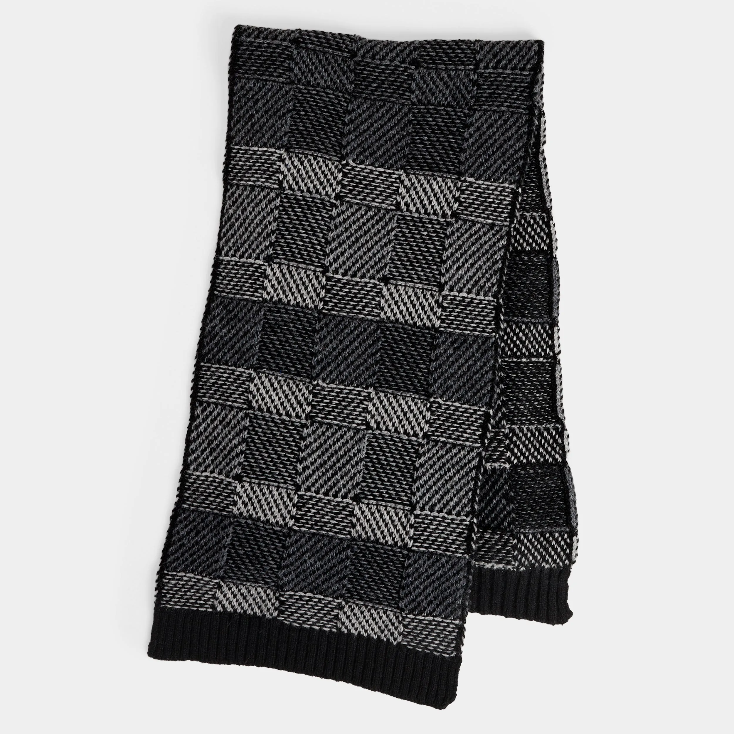 Checkerboard Winter Knit Scarf - Black