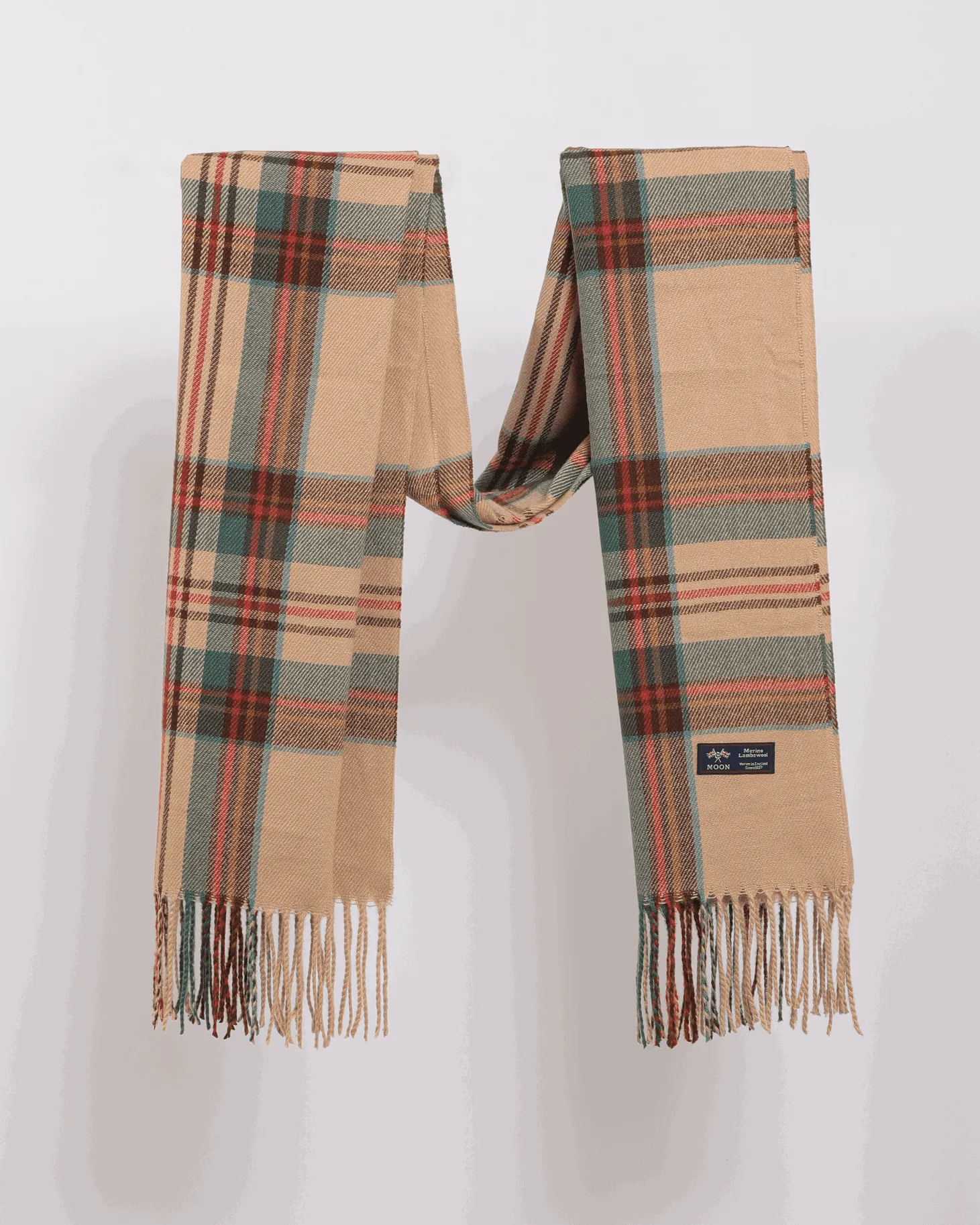 Checkered Beige Scarf in Virgin Wool and Cotton