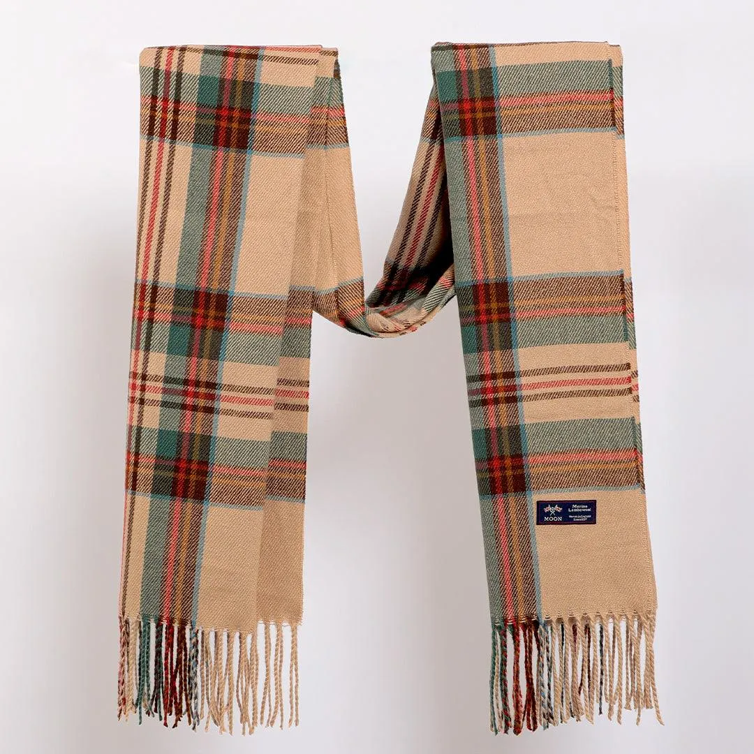 Checkered Beige Scarf in Virgin Wool and Cotton