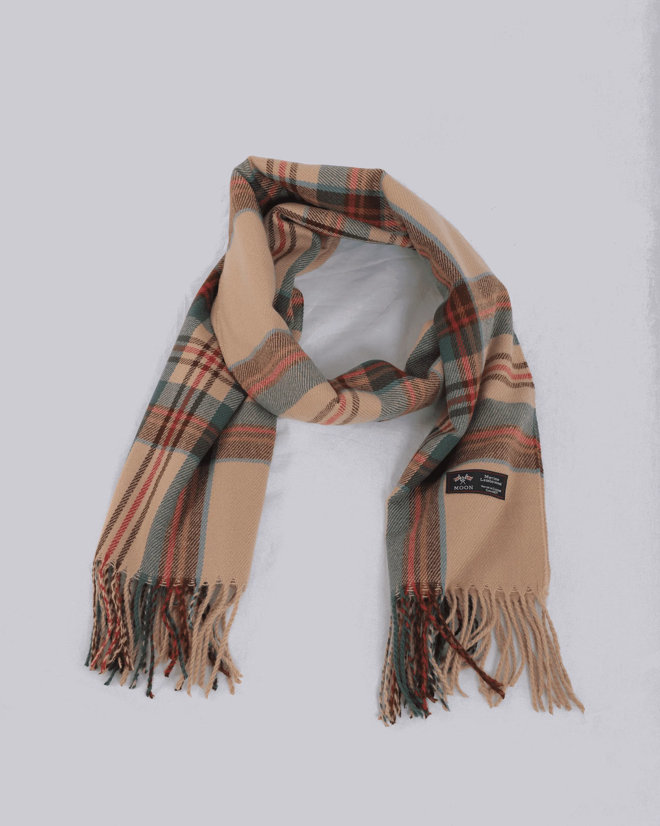 Checkered Beige Scarf in Virgin Wool and Cotton