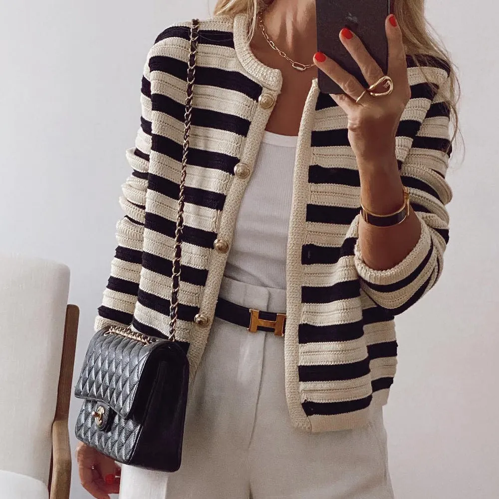 Chic Long Sleeve Striped Cardigan