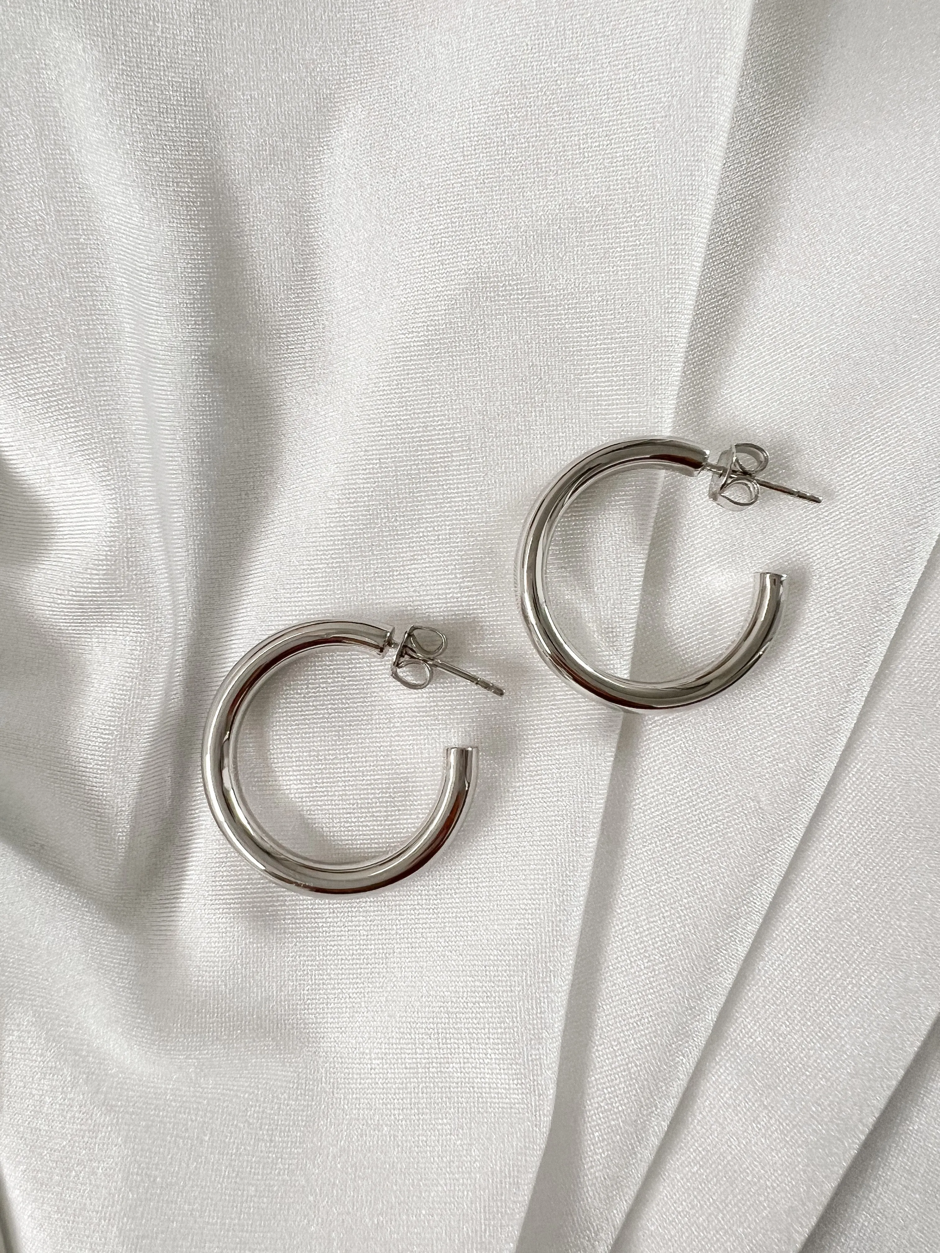 Classic Silver Hoop Earrings, Large