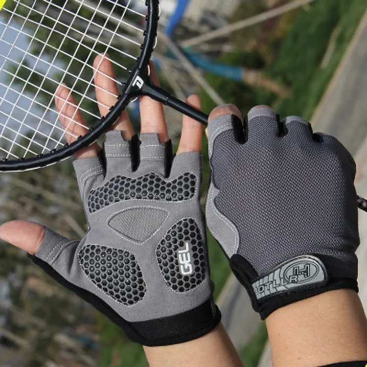 Cycling Shock Absorbing Anti-Slip Gloves Fitness Weight Lifting Training Half-finger Gloves, Size:L(Grey)