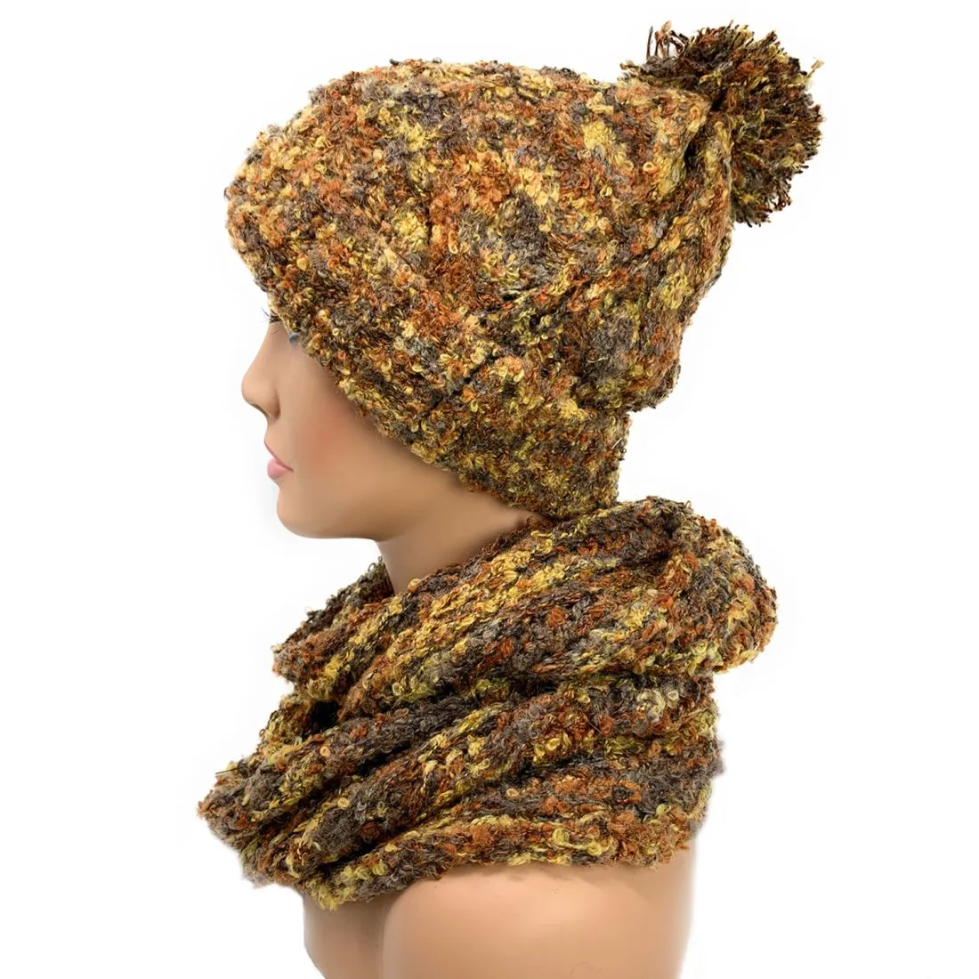 Empire Cove 2 Piece Knit Cuff Beanie Scarf Gift Set Pom Pom Winter