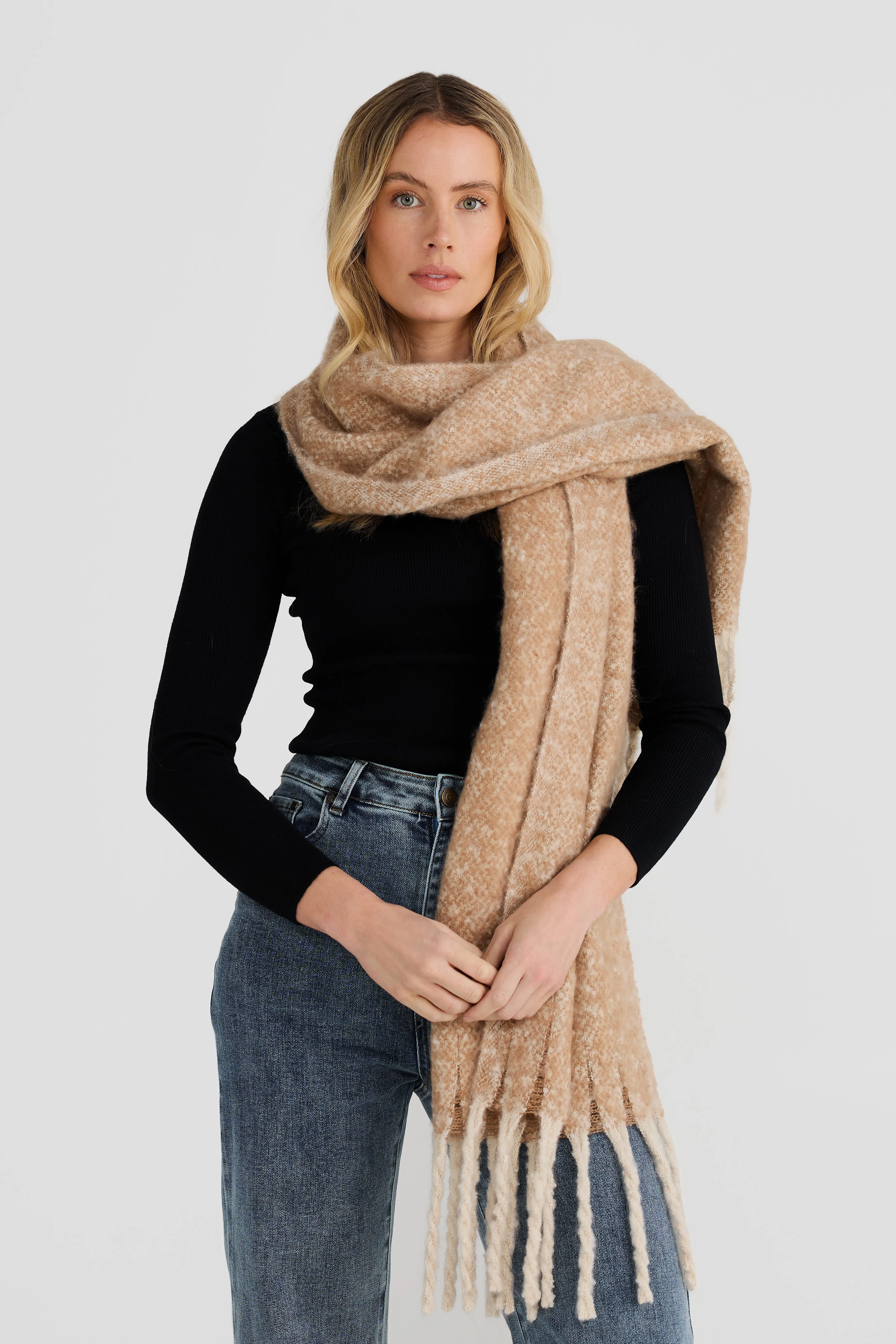 Fluffy Winter Scarf - Camel Marl