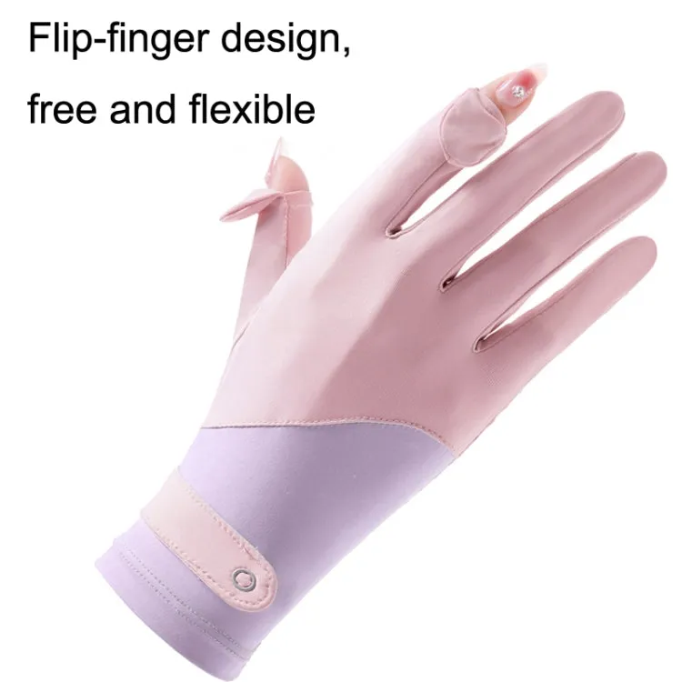 FSN02 1pair UV Resistant Ice Silk Breathable Cool Non-Slip Cycling Driving Thin Gloves Free Code(Black Purple)