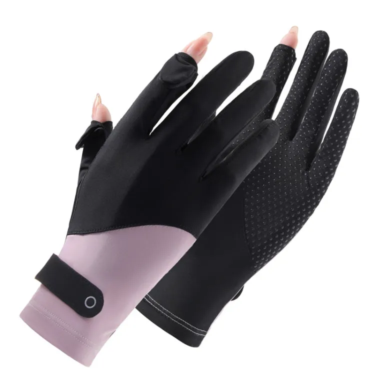 FSN02 1pair UV Resistant Ice Silk Breathable Cool Non-Slip Cycling Driving Thin Gloves Free Code(Black Purple)