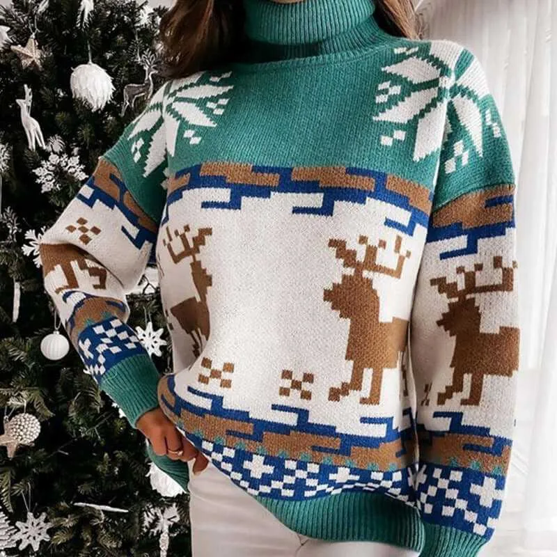 Glow Chic's Elk Partial Jacquard Knitted Sweater