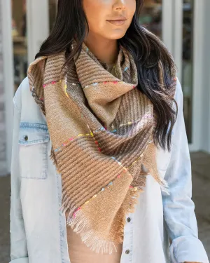 Grace & Lace Fall Fun Triangle Scarf - Tan Plaid