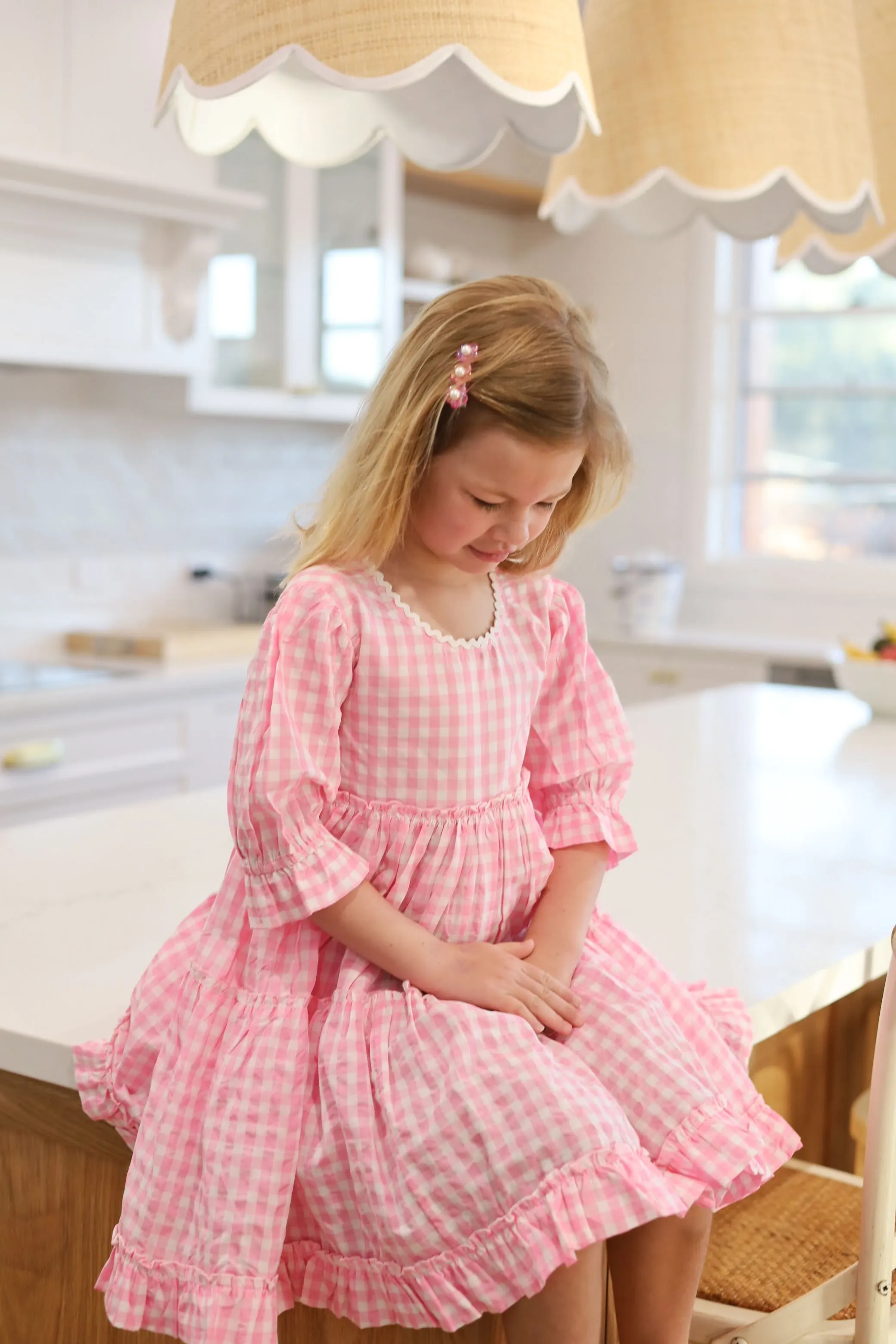 Grace and May Mini Tiered Dress Pink Gingham