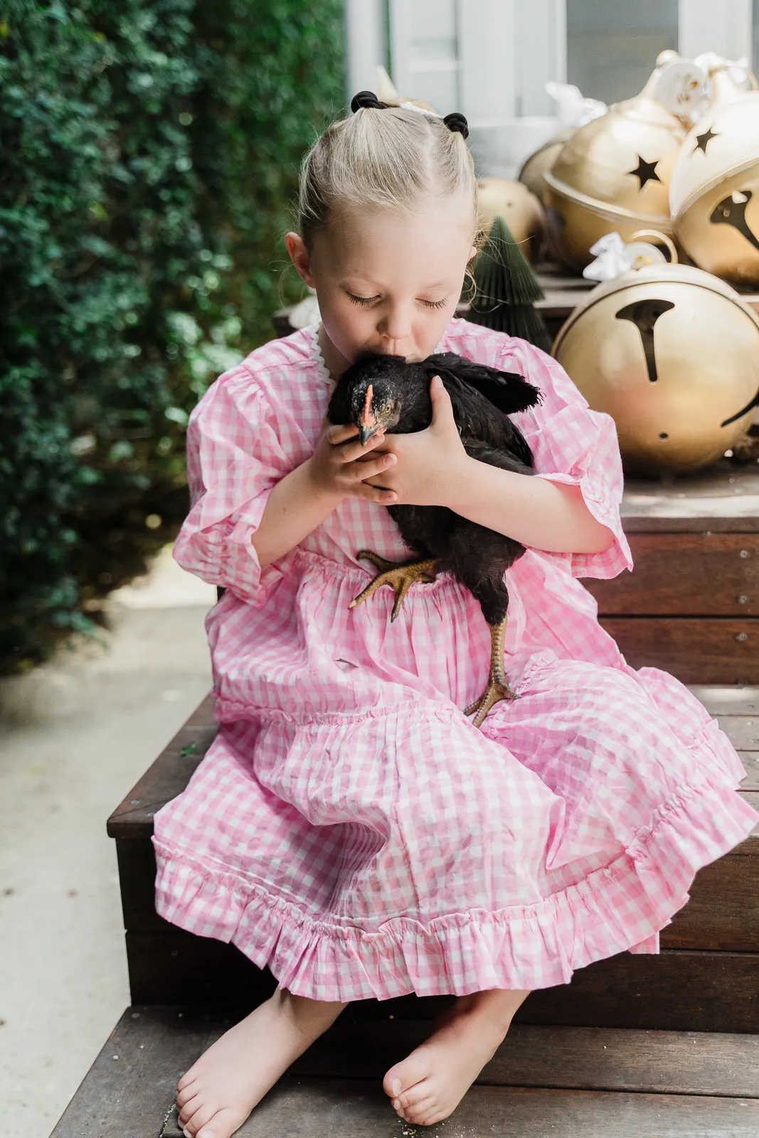 Grace and May Mini Tiered Dress Pink Gingham