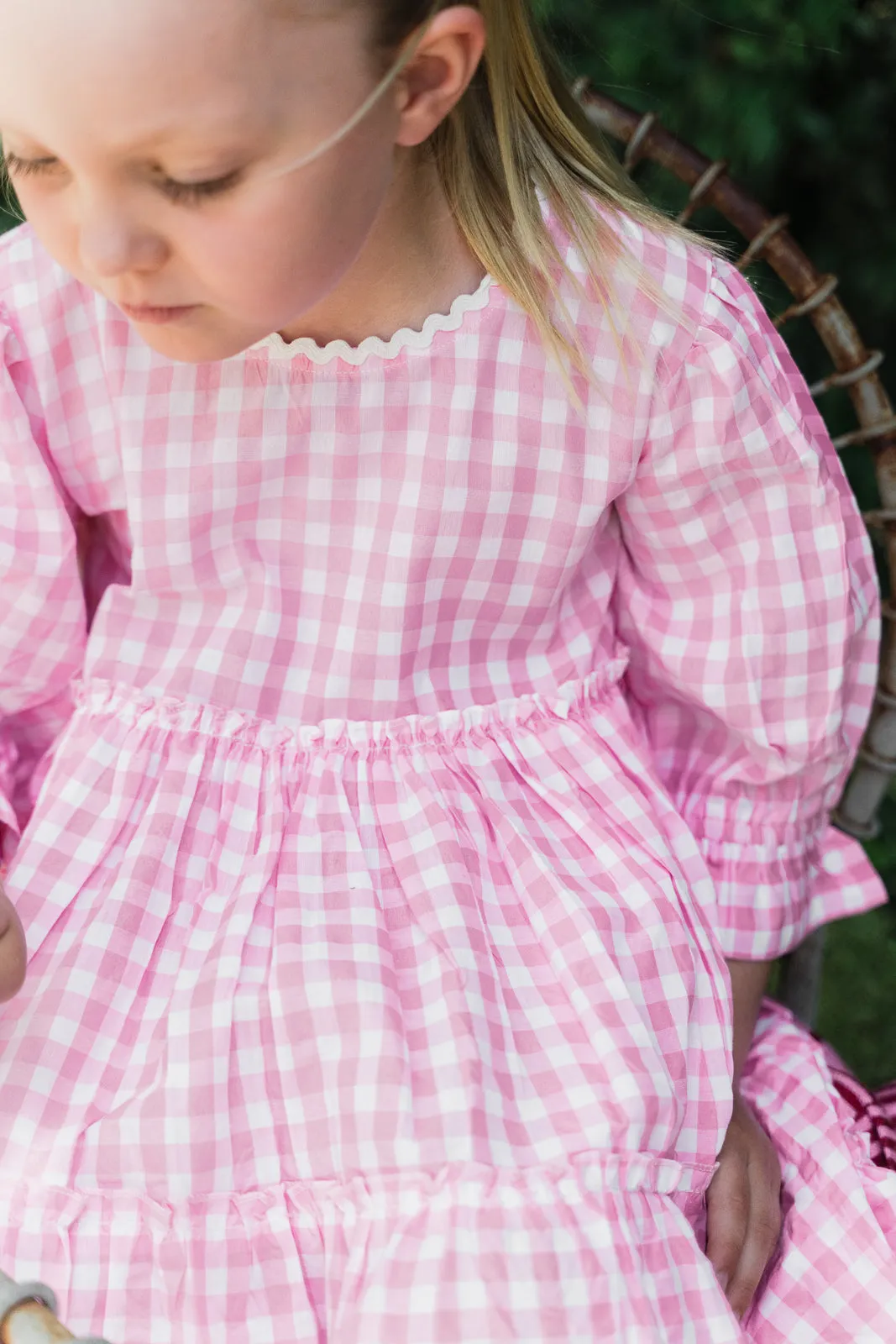 Grace and May Mini Tiered Dress Pink Gingham