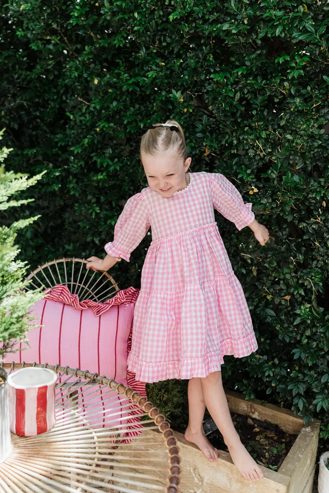 Grace and May Mini Tiered Dress Pink Gingham