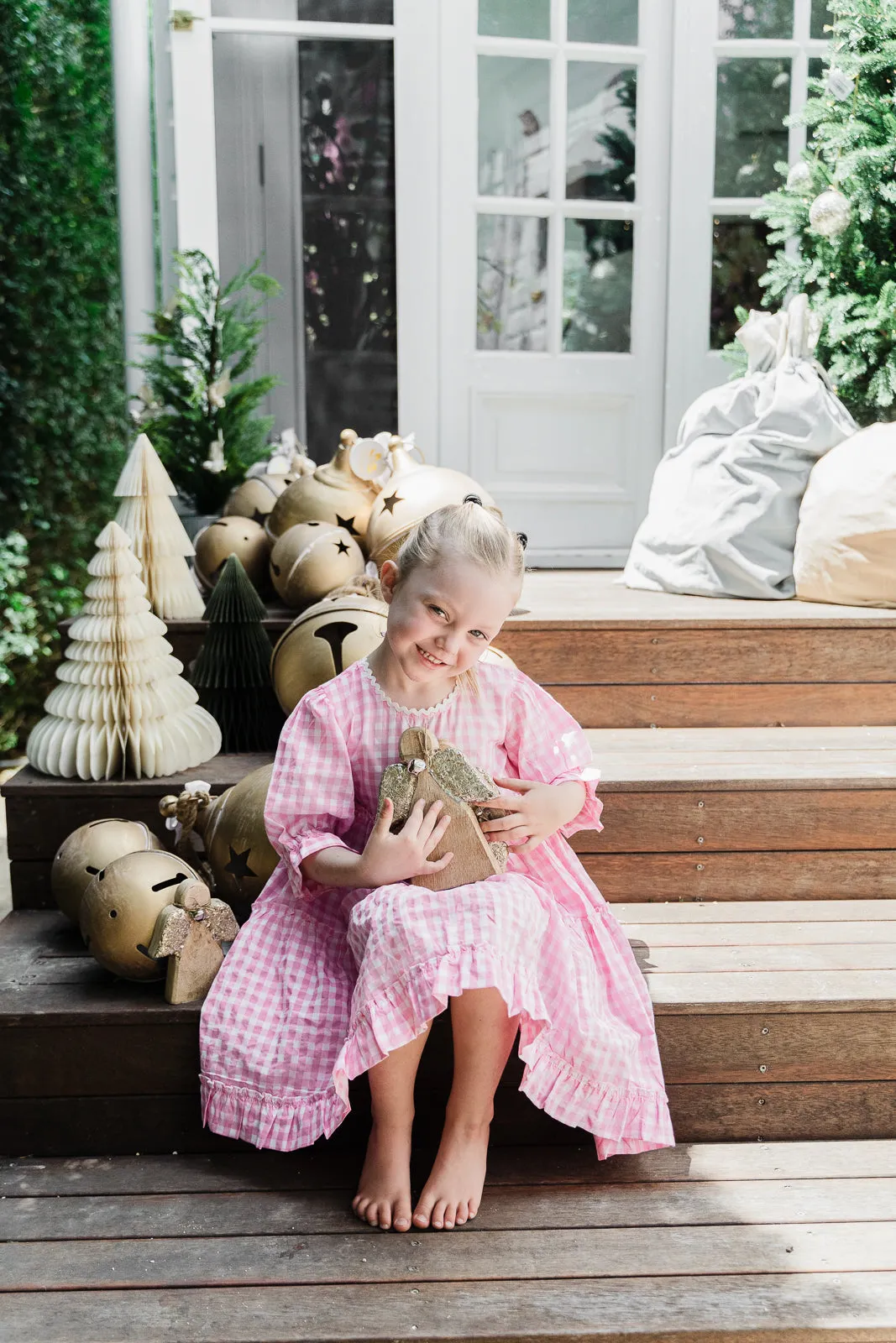 Grace and May Mini Tiered Dress Pink Gingham