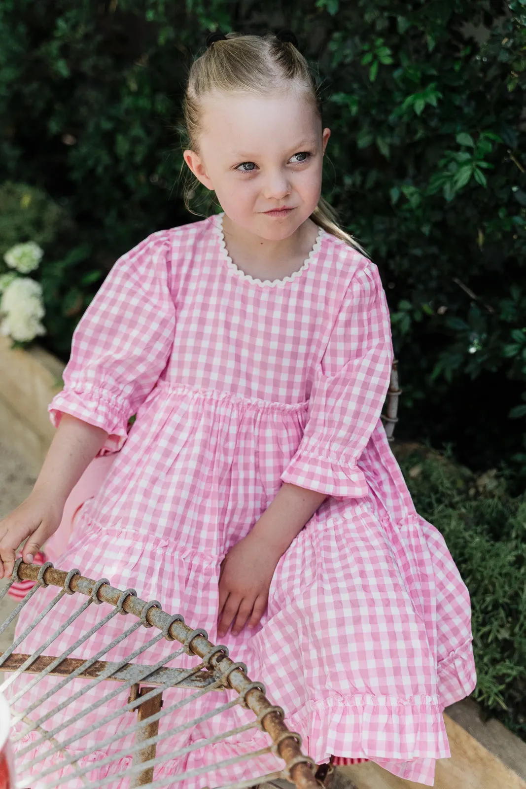 Grace and May Mini Tiered Dress Pink Gingham