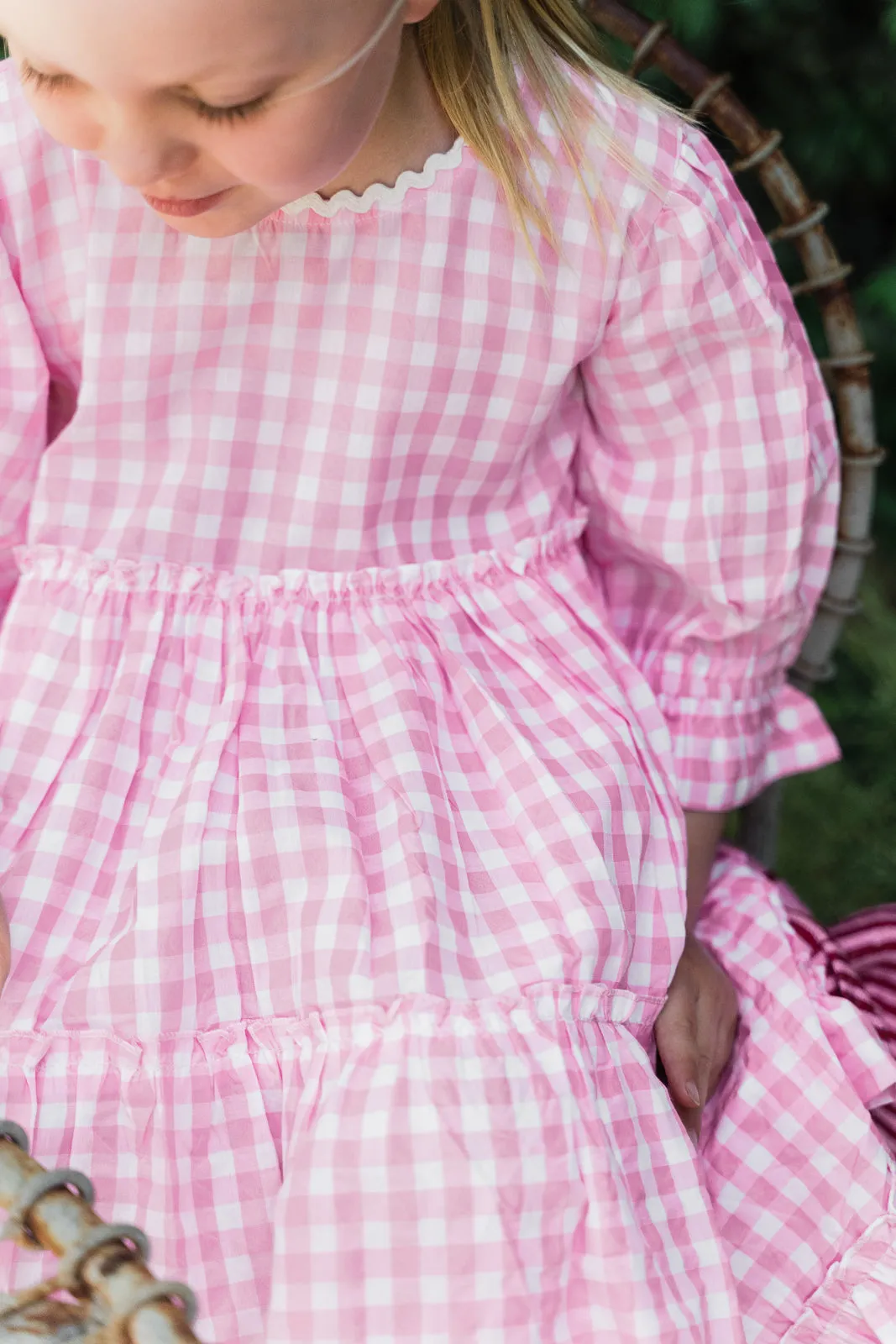 Grace and May Mini Tiered Dress Pink Gingham