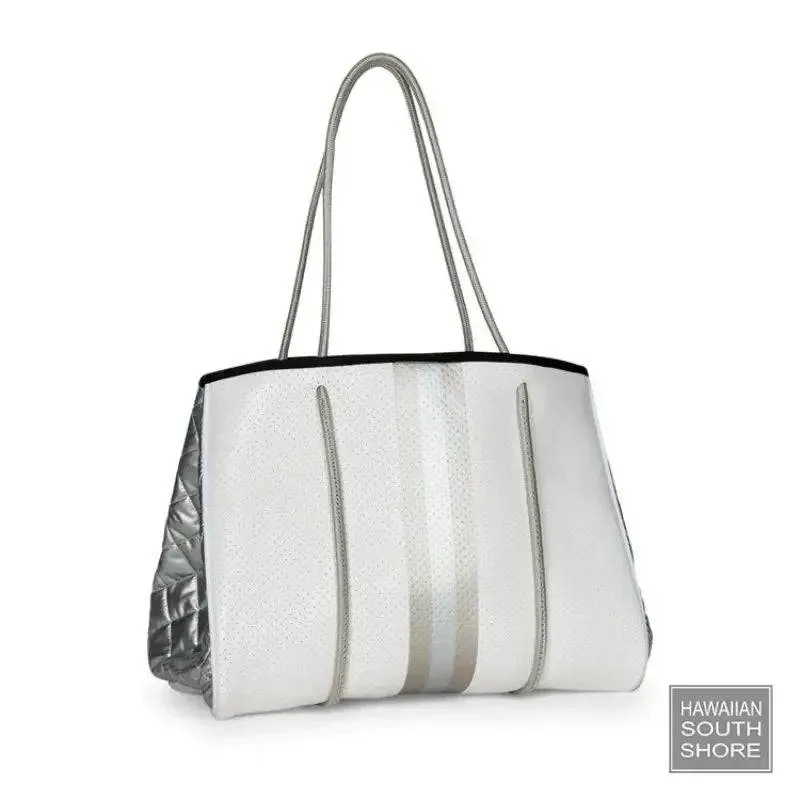 HA Bag Grayson VAPOR Handbag White Coat Silver Rosegold Stripe