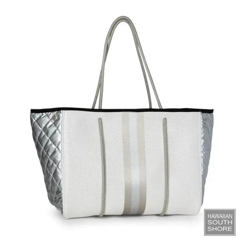 HA Bag Grayson VAPOR Handbag White Coat Silver Rosegold Stripe