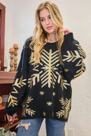 Hot Girl And The Why Foil Snowflake Sweater In Black