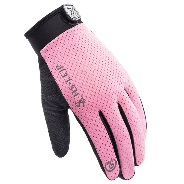 HSLEJP Outdoor Sports Breathable Touch Screen Antiskid Cycling Full Finger Gloves, Size: L(Pink)