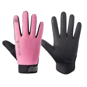 HSLEJP Outdoor Sports Breathable Touch Screen Antiskid Cycling Full Finger Gloves, Size: L(Pink)