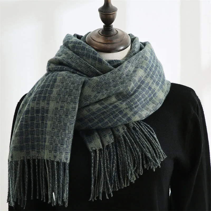 Imitation cashmere scarf women's autumn and winter plaid thickened warm tassel shawl