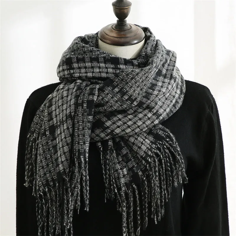 Imitation cashmere scarf women's autumn and winter plaid thickened warm tassel shawl