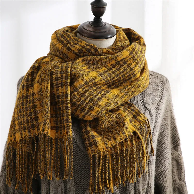 Imitation cashmere scarf women's autumn and winter plaid thickened warm tassel shawl