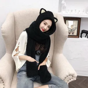 Kitty Ears Fluffy Winter Hat Scarf